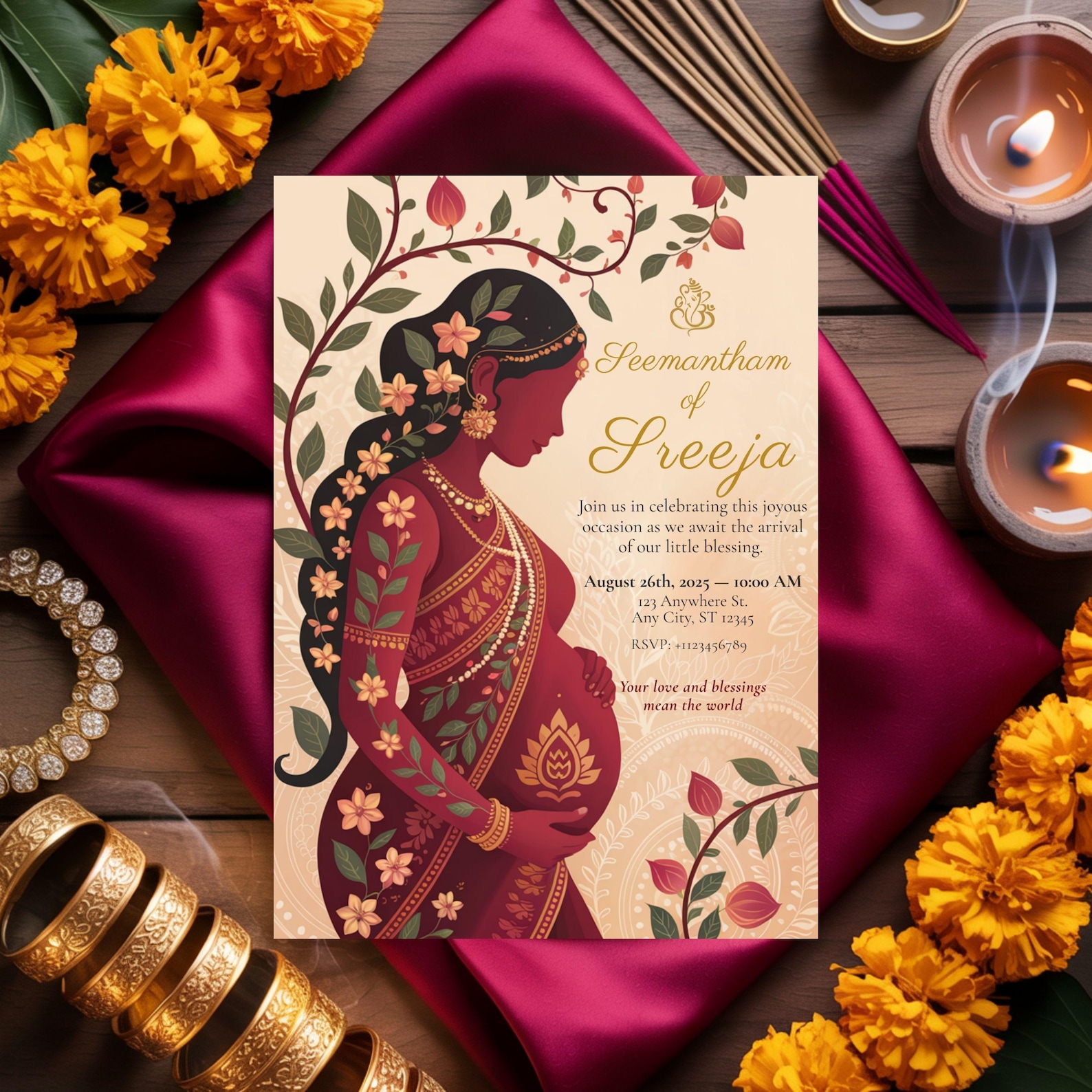 Seemantham Invitation Template Traditional Indian Baby Shower Card