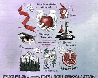 Camiseta inspirada en Crepúsculo (descarga digital PNG), portada de libro con estética, regalo para fans de la saga Crepúsculo, romance entre vampiros y lobos.