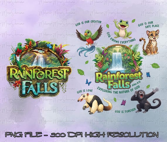 Rainforest Falls VBS 2026 Png, Exploring the Nature of God Png, Custom VBS Volunteer Png Jungle Bible School Png, Church Group Png