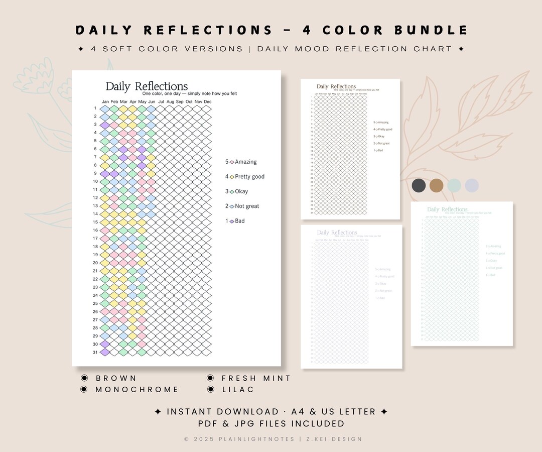 Printable Mood Tracker ·year in Pixels Printable· 4 Color PDF Bundle ...