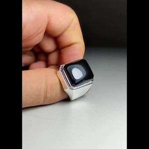 Natural Black Saqure Agate Stone Natural Aqeeq Sterling Silver 925 Handmade For Men Black Aqeeq Natural Black Yemeni Ring Gemstone Ring