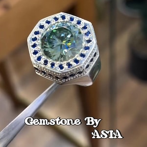 Green Moissanite Mens Brilliant Diamond Engagement Handmade Ring Sterling Silver 925 Man Diamond Ring Band Diamond Jewellery Bold Gift Ring