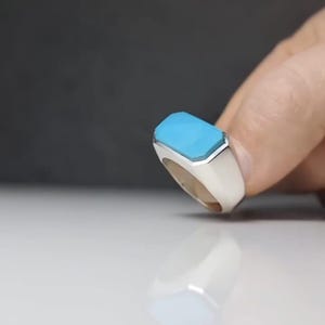 Natural Feroza Blue Turquoise Gemstone Handmade Ring For Men Sterling Silver 925 Ring with Neeshapauri Feroza gift for him: Art Deco Style