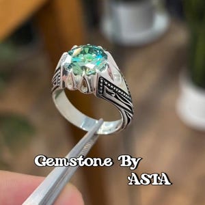 Green Moissanite Mens Brilliant Diamond Engagement Handmade Ring Sterling Silver 925 Man Diamond Ring Band Diamond Jewellery Bold Gift Ring