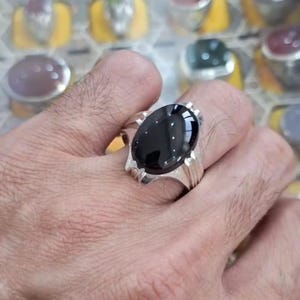 Natural Black Agate Stone Natural Aqeeq Sterling Silver 925 Handmade For Men Black Aqeeq Natural Black Yemeni Ring Gemstone Ring