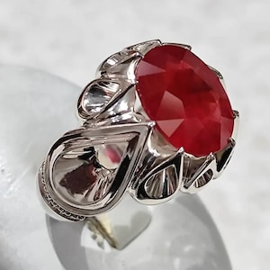 Handcrafted Red Ruby Mens Ring: Art Deco 925 Sterling Silver