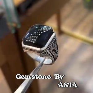 Natural Black Saqure Agate Stone Natural Aqeeq Sterling Silver 925 Handmade For Men Black Aqeeq Natural Black Yemeni Ring Gemstone Ring