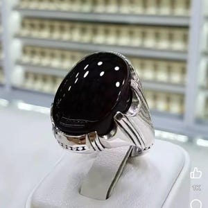 Natural Black Agate Stone Natural Aqeeq Sterling Silver 925 Handmade For Men Black Aqeeq Natural Black Yemeni Ring Gemstone Ring