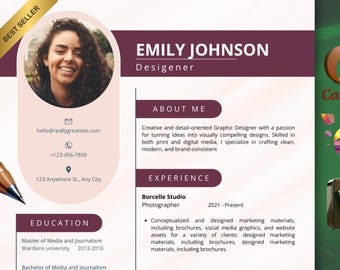 ATS対応履歴書テンプレート | モダンでプロフェッショナルな履歴書 + カバーレター | WordとCanvaで編集可能 | 1ページと2ページのミニマリストデザイン