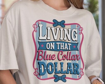 Blue Collar Dollar PNG: Preppy Western Sublimation Design (Digital Download