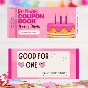 Birthday Coupon Book Printable – Custom Bday Vouchers for Her – Personalized Gift for Girlfriend, Daughter, Best Friend – Instant Download