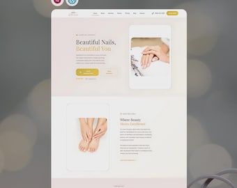 Nail Salon Website Template WordPress | Beauty Spa Wellness Site Design | Ready Made WordPress Website | Elementor Free Feminine Theme