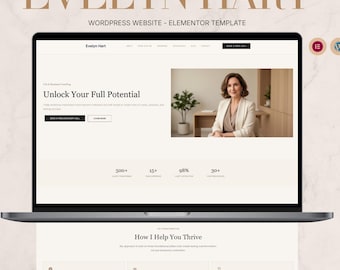 Kit modello Elementor di Evelyn Hart - Tema WordPress per coaching di lusso - Modello di sito Web aziendale minimalista per coach - Nessun Elementor Pro