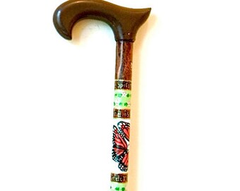 Personalized - Butterfly Cane - Walking Stick - Butterfly - Derby Handle - Hand Painted - Puzzle - Walking Cane