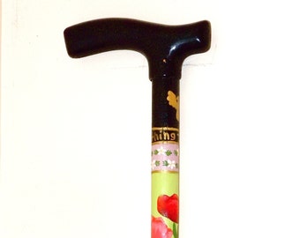 CLEARANCE SALE Was 225.00 Now 112.50P - Four Seasons Cane - Walking Cane - Walking Stick - Fritz Handle - Hand Painted - Puzzle
