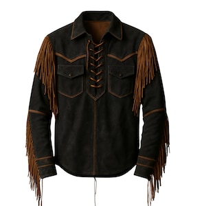 Men&#39;s Handmade Western Cowhide Leather Jacket Coat Cowboy Style