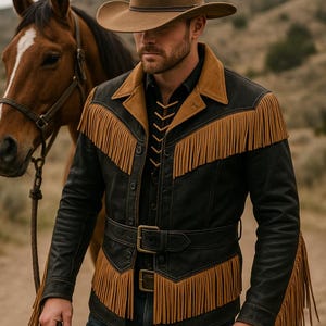 Western Men’s Cowhide Leather Jacket – Handmade Vintage Cowboy Coat, Durable Real Leather Outerwear