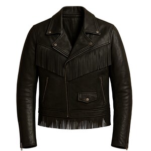 Fringed Black Sheepskin Leather Biker Jacket: Rocker Western