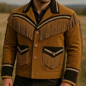 Handmade Men’s Western Fringe Jacket – Genuine Leather Cowboy Coat – Vintage Style Jacket – Rodeo Outerwear