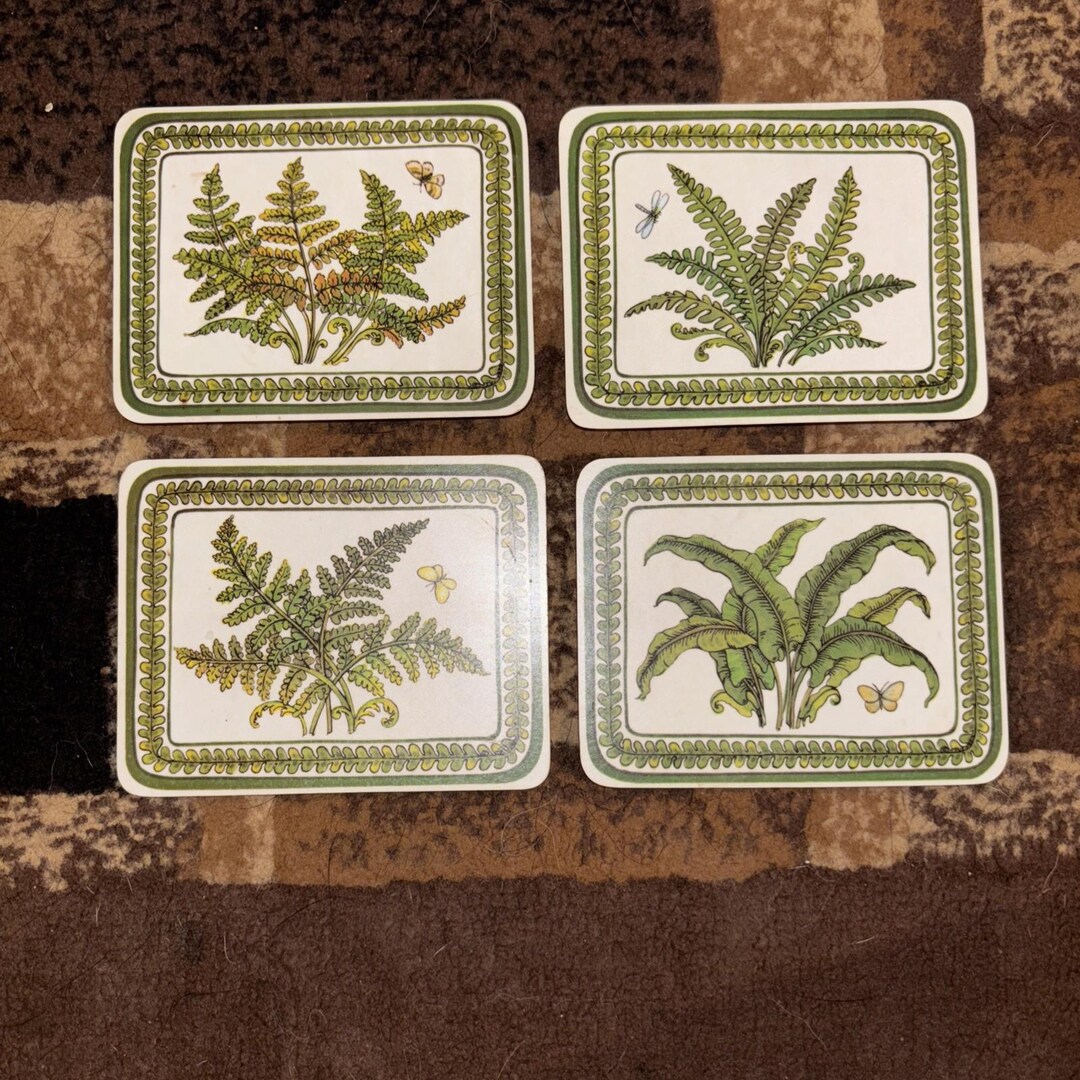 Set of Four Rectangular Coasters Featuring Various Botanical Fern ...