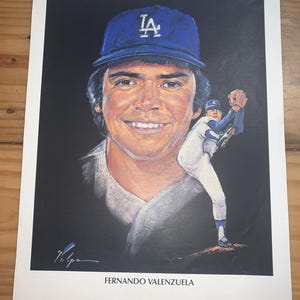 1982 Los Angeles Dodgers Union 76 Impression à l&#39;huile : Fernando Valenzuela