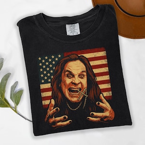 Comfort Colors Ozzy Osbourne Tribute Shirt – Vintage Rock Memorial Tee with American Flag for 80s Metal Fans & Music Collectors