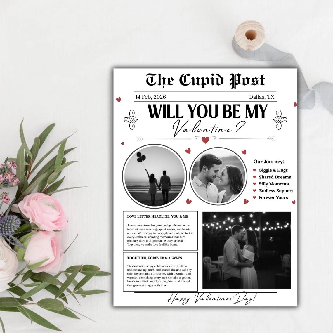 Valentine's Cupid Post Newspaper Template Valentine Flower Wrap Insert