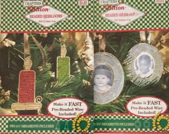 2 Kits de artesanía de adornos de cuentas navideñas vintage - Velas - Marcos - Oro rojo verde