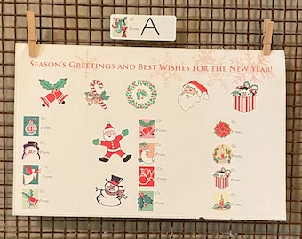 Pegatinas navideñas vintage. 3 Opciones . A/Desde . Corona de árbol de Santa Joy Muñeco de nieve. Scrapbook Collage Junk Journal