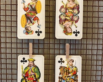 4 naipes antiguos raros Piatnik Tarock alemanes. Reyes, Caballeros y Reinas. Tarjetas de intercambio con diario de collage.