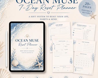 Ocean Muse 7-Day Reset Planner, Self Care Journal, Habit Tracker (Digital Download)