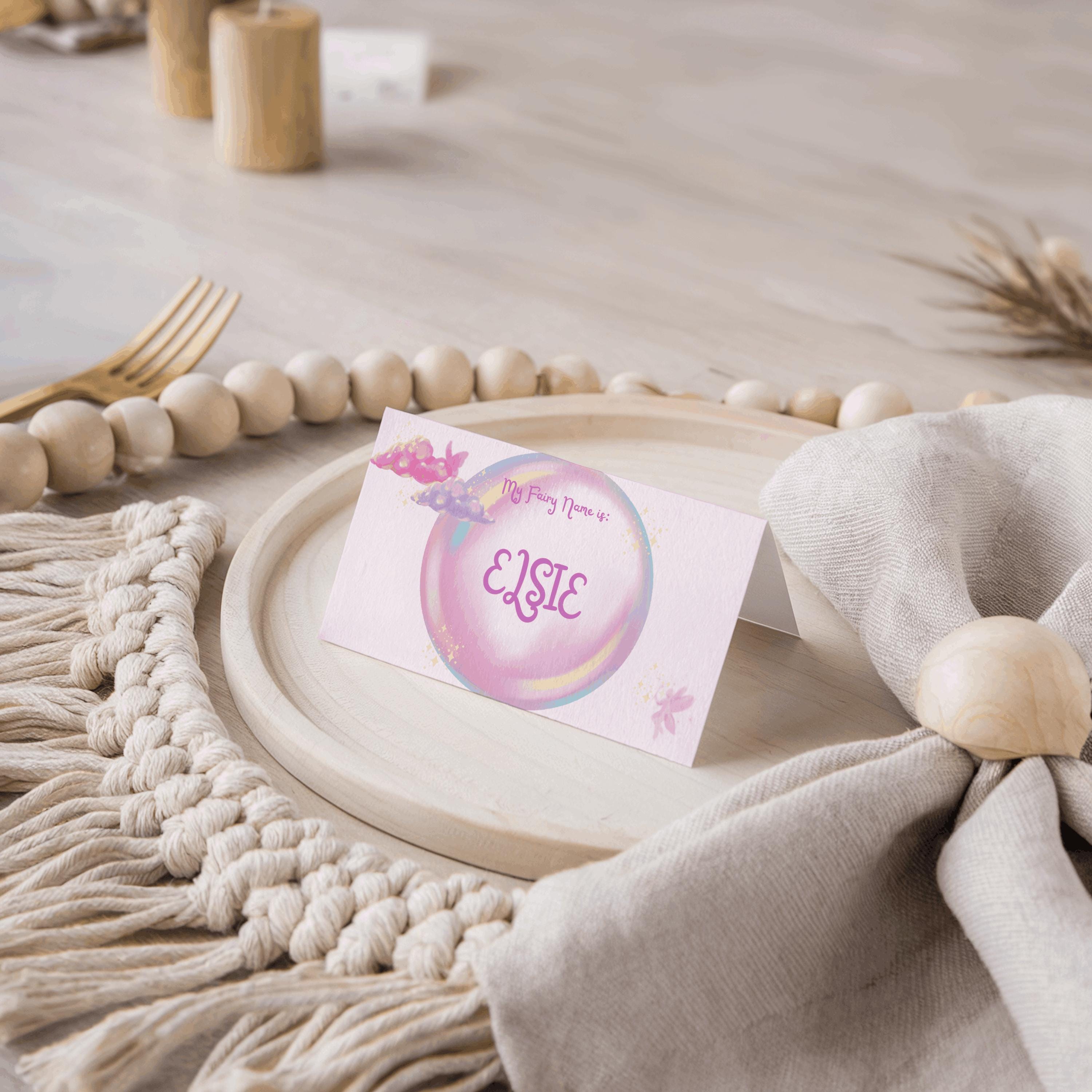 Porte-nom fête d'anniversaire fée Porte-nom fête d'anniversaire Porte-nom fête d'anniversaire d'enfants Porte-nom fille babyshower Porte-nom festif fi