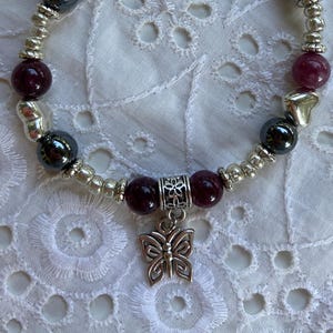 Butterfly Pendant Bracelet, Fairycore Bracelet, Purple Beaded Jewelry