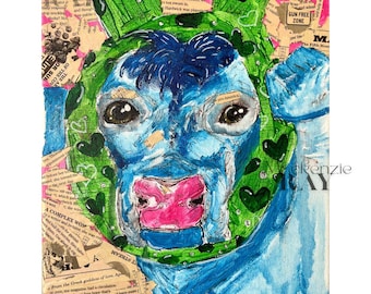Colorful Cow Original Acrylic Painting POSTER / POSTCARD PRINT - wall art