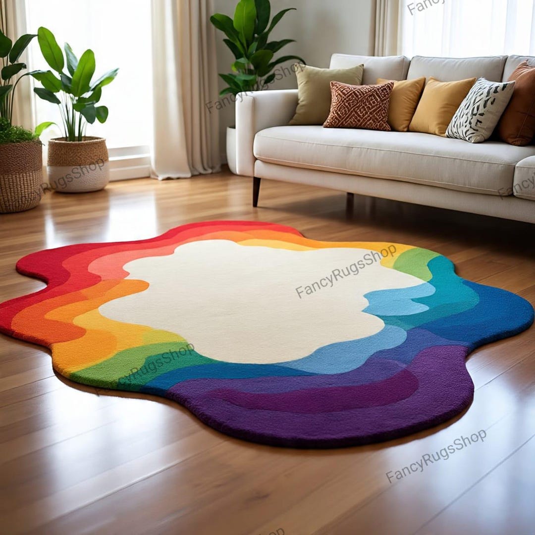 Hand Tufted Rainbow Splash Shaped Rug Colorful Abstract Carpet for ...