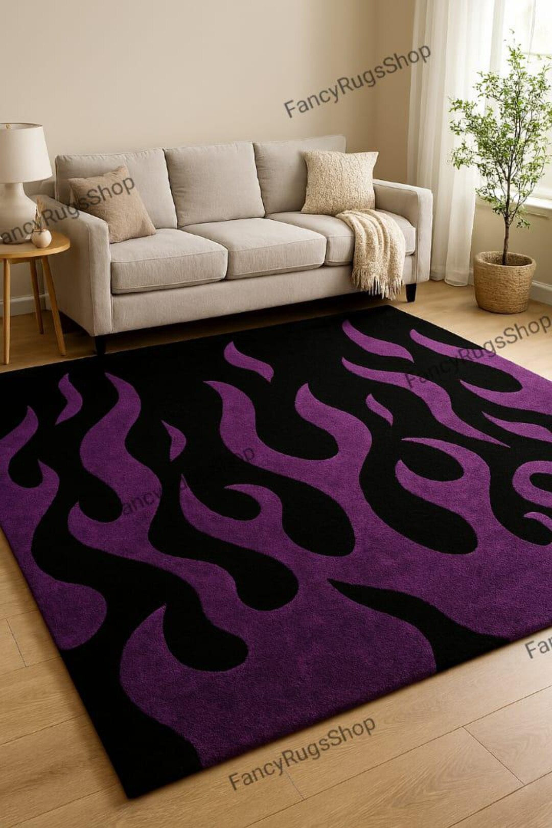 Punk Rugs Purple Flame Rug, Black Fire Pattern Carpet, Aesthetic Punk Room Decor ...