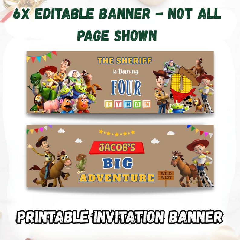Kids birthday banner Canva template with personalized name and age details