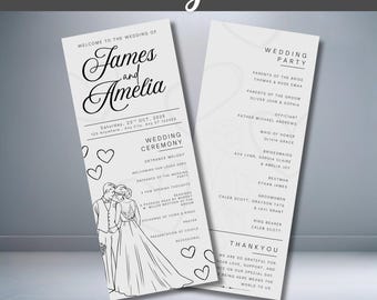 Plantilla editable para programa de boda en Canva, cronograma de la ceremonia y orden del servicio, programa de boda minimalista imprimible (descarga digital)