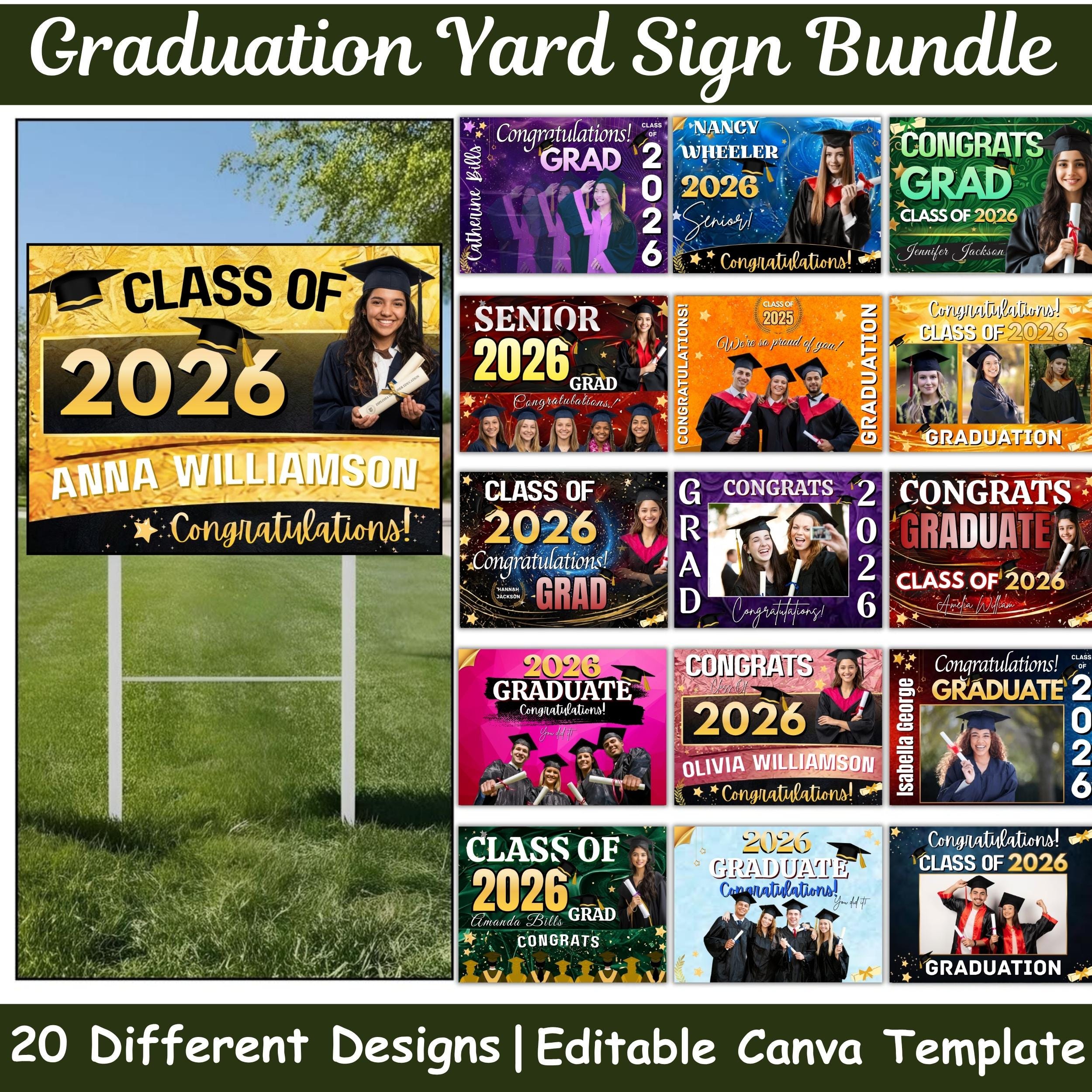 Editable Graduation Yard Sign Template Bundle Canva 18x24, Class of ...