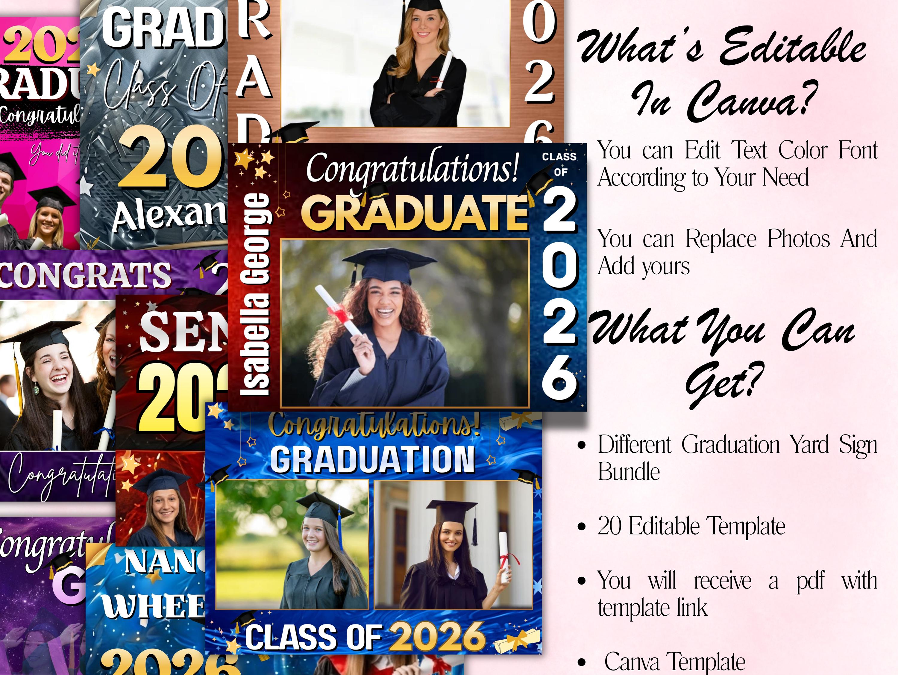 Editable Graduation Yard Sign Template Bundle Canva 18x24, Class of ...