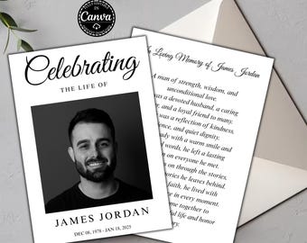 Editable Funeral Prayer Card Template – Printable Memorial Tribute Card, Celebration of Life (Digital Download)