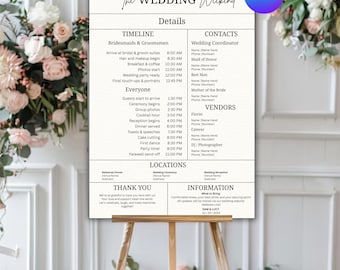 Minimalist Wedding Details Card Template: Editable Ceremony Timeline & Reception Details (Canva Download)