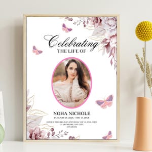 Editable Funeral Program Canva Template, Floral Butterfly Celebration of Life Cover, Personalized Memorial Obituary, Digital Download