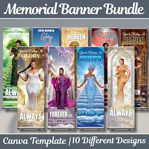 Editable Memorial Banner Canva Template, Celebration of Life Poster Set, Funeral Photo Display Sign, Printable Tribute Board