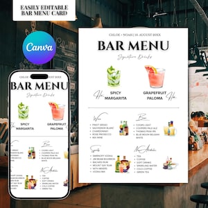 Wedding Signature Drink Menu Template: His & Hers Cocktails (Digital Download