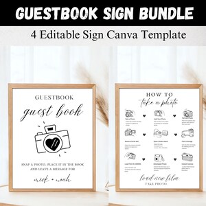 Instax Mini 12 Guest Book Sign Bundle, Polaroid Wedding Guestbook Sign, Camera Instructions Template, Canva Editable
