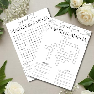 Wedding Crossword Puzzle Template, Sip and Solve Wedding Game, DIY Custom Crossword Maker, Editable Canva Wedding Guest Activity