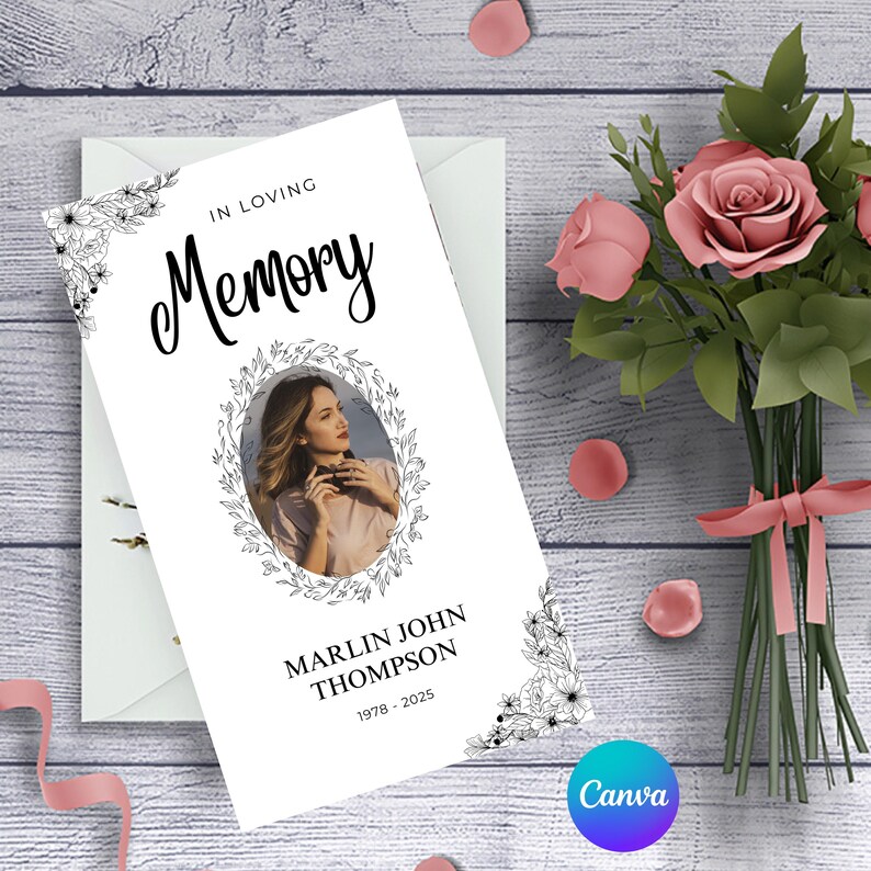 Funeral Program Template Canva: Minimalist Memorial Service (digital ...