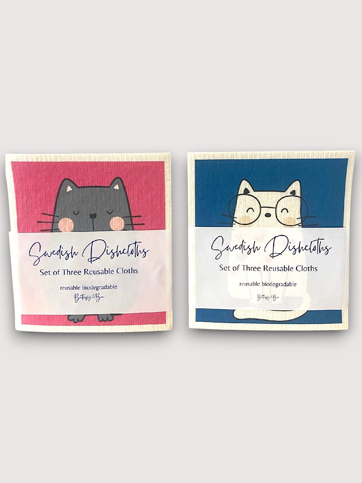 Swedish Dishcloths,Set of 3 Reusable Kitchen Dishcloths Resuable Paper Towel Eco-friendly Cloths, Set of Three Fun Cat Designs - Thumbnail 6