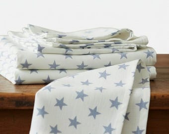 Large Block Print Star Kitchen Towel, Handmade Cotton with Hanging Loop